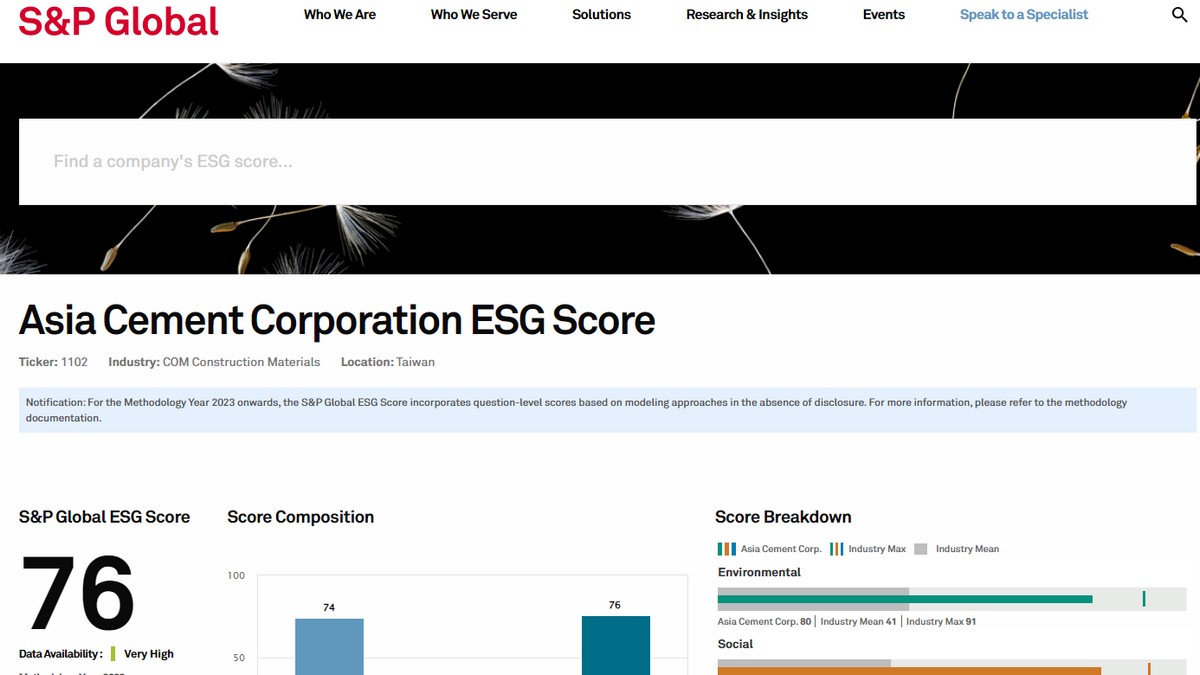 全球指標性ESG評比 亞泥列入永續年鑑會員